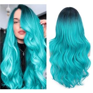 FAVE Ombre Bluish Green Wig Long Wavy Side Part Wigs Heat Resistant Synthetic Hair Teal Blue Mermaid Wigs for Women Teal Wig for Daily & Party Use(Ombre Bluish Green) (26)