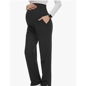 No Brand Women's Maternity Scrubs Pant 6-Pocket Stretchy Comfy Workwear Casual Pregnancy Pants, Black M