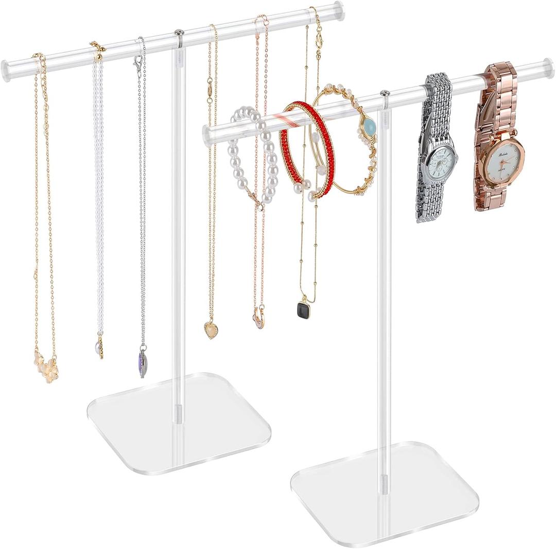 Jewelry Stand Necklace Stand 2 Tower, Clear Necklace Holder Jewelry Holder, Acrylic Jewelry Organizer, Bracelet Hanging Organizer, Display Stand for Bangles, Rings, Earrings and Watch