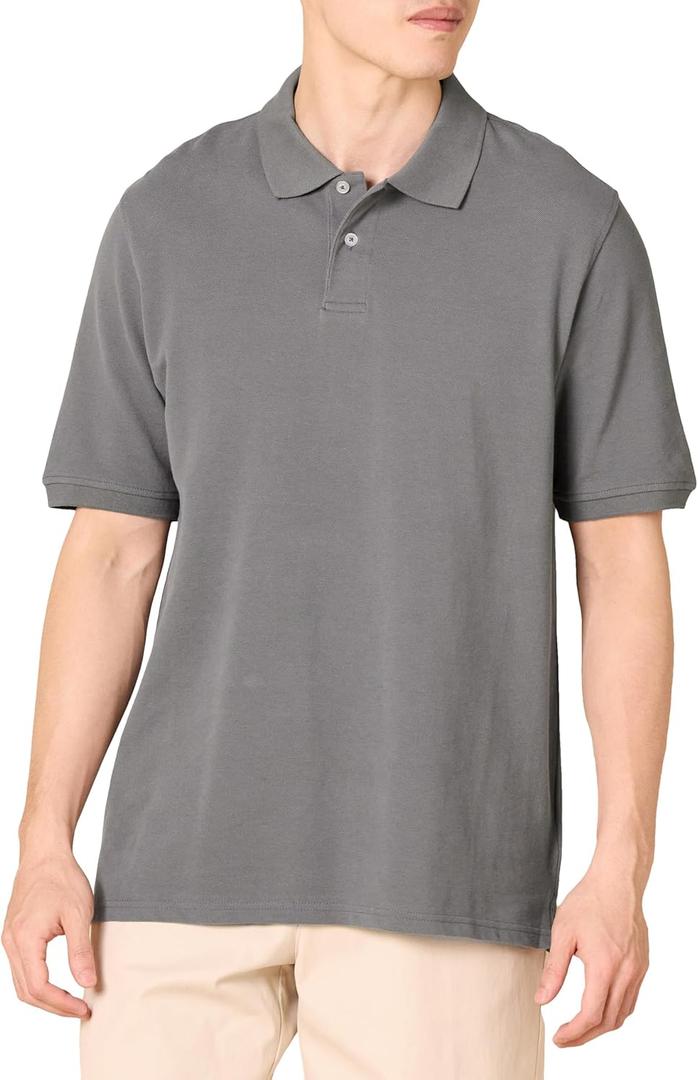Amazon Essentials Men's Regular-Fit Cotton Pique Polo Shirt (Large, Grey)