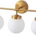 Deyidn Gold Bathroom Vanity Light Fixtures Over Mirror, Modern Brass 3 Lights Wall Sconce with Milky Glass Ball Shade, Mid Century Farmhouse Vanity Lighting