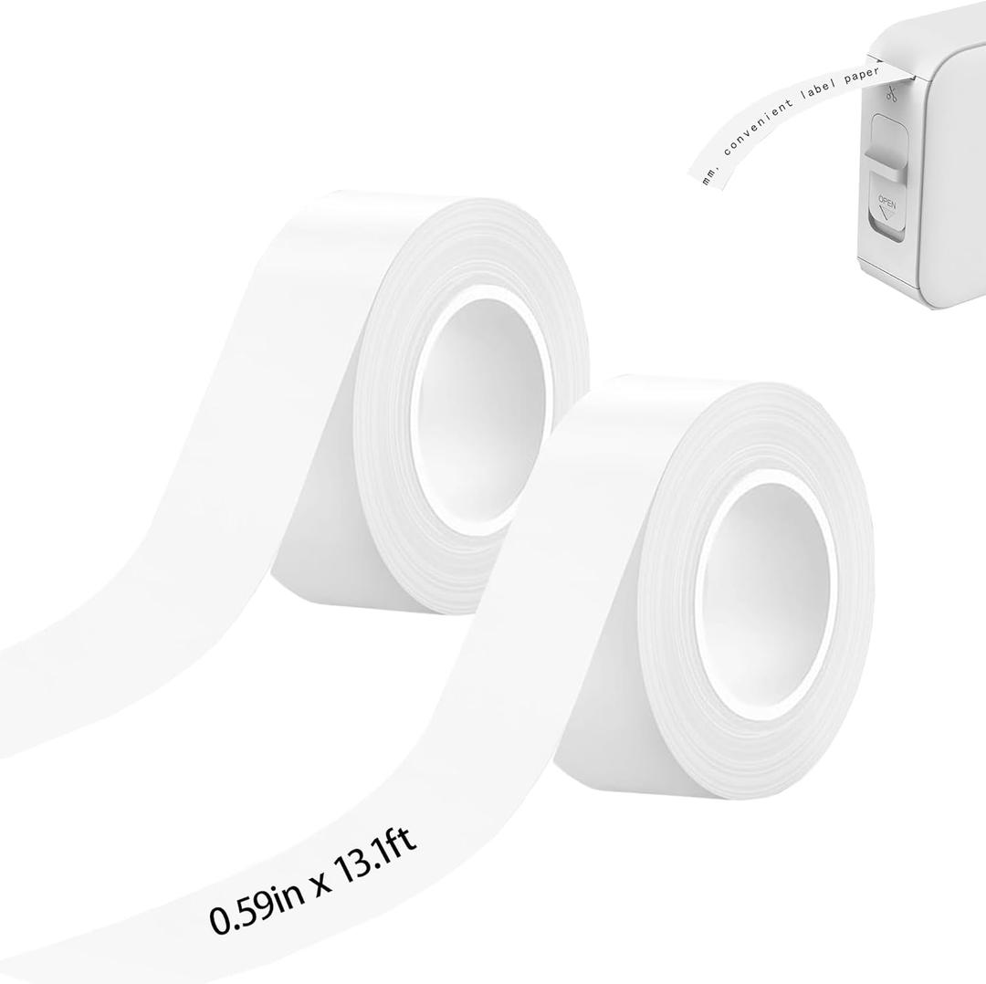 Label Tape Continuous Waterproof Label Tape Thermal Sticker Labels 0.59in X 13.12Ft(15mmX4m) Suitable for Most Label Maker for Home, Office, School, Barcode, Name, Date, Price etc(White, 2Rolls)