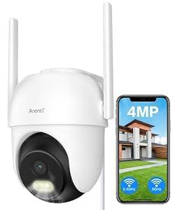 ARENTI Security Camera Outdoor Wired, 24/ 7 Recording Surveillance Camera for Home Security, 5GHz/ 2.4GHz WiFi, Regular Patrol, 2K 4MP Resolution, 360° PTZ Motion Tracking(OP1)