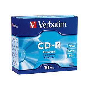 Verbatim Cd-R Recordable Disc, 700 Mb/80 Min, 52x, Slim Jewel Case, Silver, 8/Pack