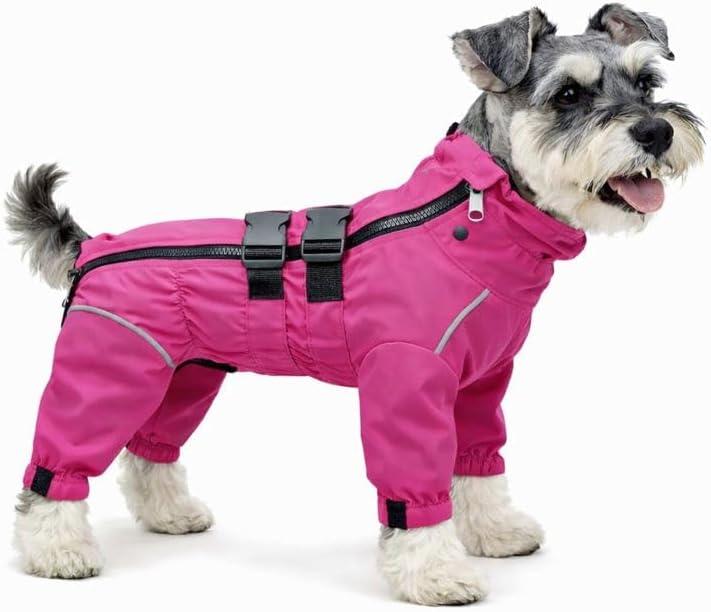 Lovelonglong Waterproof Dog Raincoat  4-Leg Full Body Dog Rain Suit with Reflective Strips & Leash Opening, Outdoor Dog Jacket for Rainy Weather (XS (back 9"), Rosered)