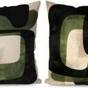 Green and Black Abstract Pillow Covers 18x18, Contemporary Home Decor, Modern Minimalist Green and Black Decorative Throw Pillow Covers for Home Bedroom Living Room Set of 2