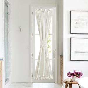 NICETOWN Sheer Door Curtains for Window, Farmhouse Sidelight Window Treatment Curtains for Narrow Glass Door/Kitchen/Front Door Linen Textured 26 x 80 Inches with Tieback, Linen, 1 Panel