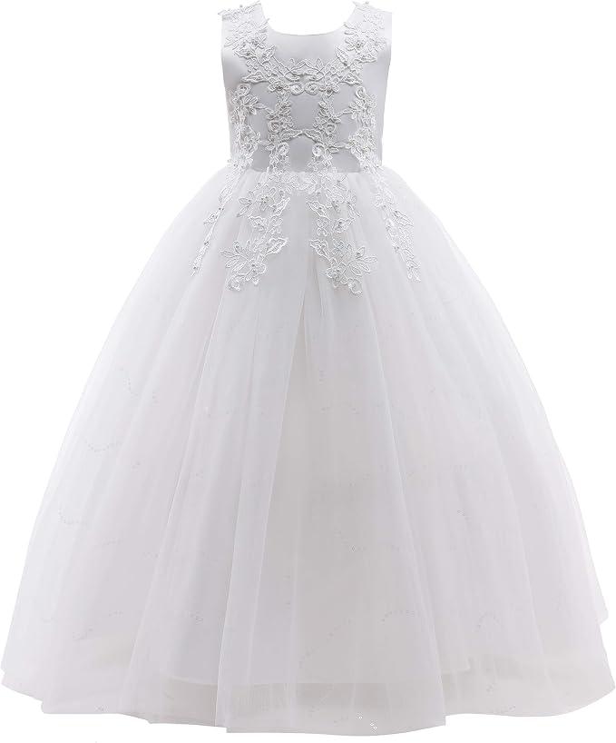 Weileenice Little/Big Girls Lace Bridesmaid Dress Flower Kid Wedding Ball Gown Toddler Princess Pageant Evening Dresses, 170