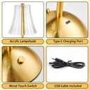 6 Pcs Cordless Table Lamp Gold Cordless Battery Operated Touch Table Lamps Rechargeable 3 Color Dimmable LED Portable Flower Lamp for Bedroom Living Room Kitchen Dining Outdoor
