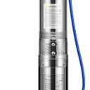 Submersible Deep Well Pump, 1HP 230V/60Hz, 33GPM, 207ft Head, Stainless Steel Water Pump with Additional Brass Check Valve and 30ft Power Cord for Irrigation, Industrial & Home Use