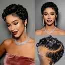 Short Curly 13X4 Lace Front Pixie Cut Wigs 100% Human Hair for Black Women, Curly Deep Wave 13x4 HD Lace Front Wigs Pre Plucked Glueless Wig Finger Wavy Natural Look Daily Wear Mommy Wig, Black