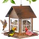 Bird Feeders, Heavy Duty Metal Bird Feeder for Outdoors Hanging, Weatherproof Large Capacity Wild Birdfeeder for Outside Garden Yard, Country House Shape (Square)