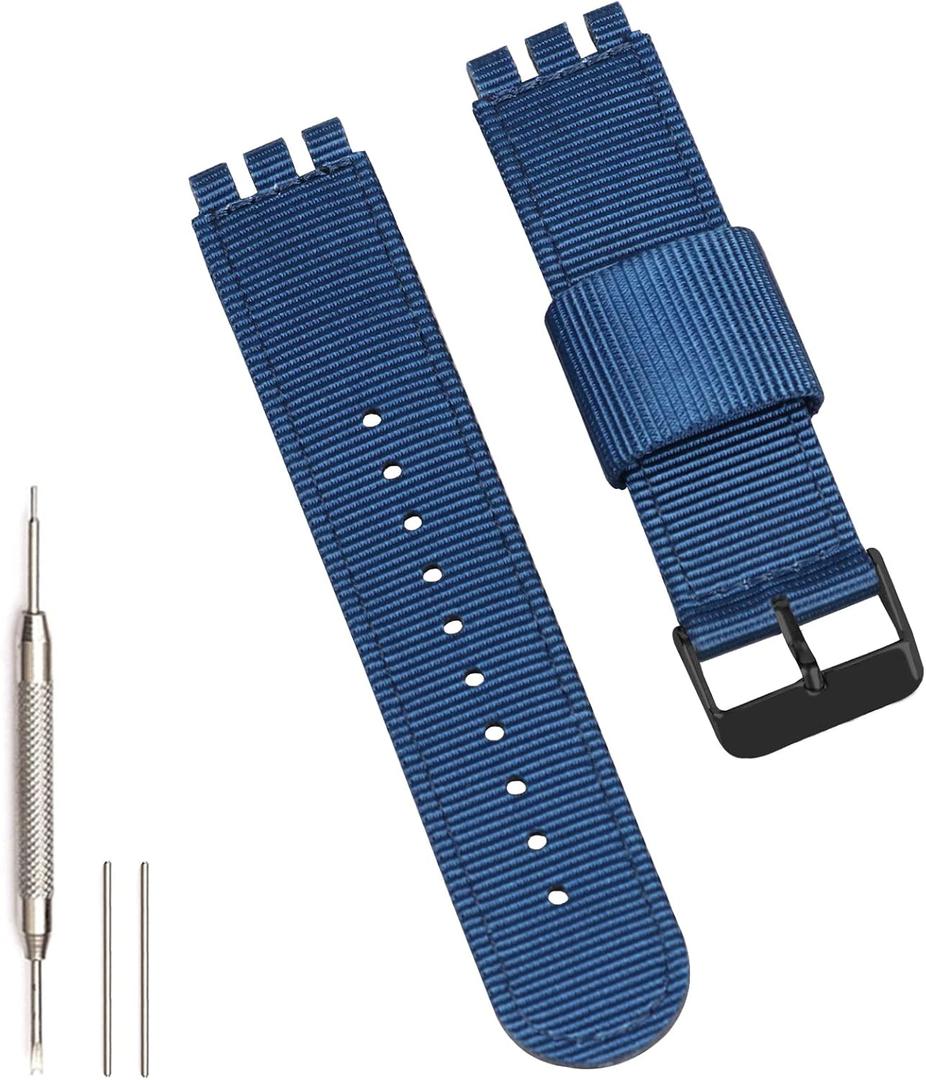 Hijiawee Replacement Band Fit for Swatch 17mm 19mm 20mm, Military Ballistic Soft Woven Nylon Watchband Strap Fit for Swatch Watch Series