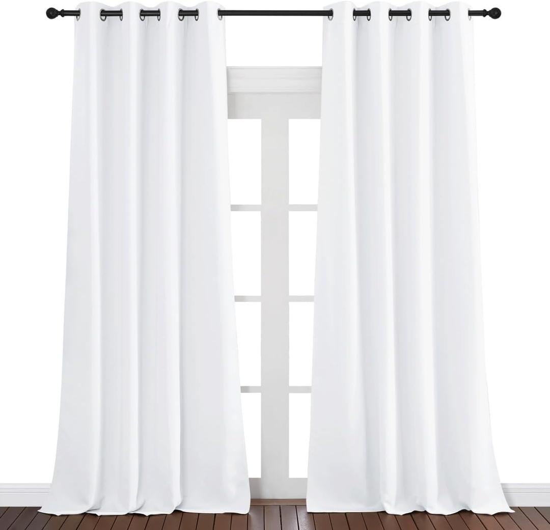 NICETOWN White Room Darkening Curtain 95 inches Long for Living Room - (50% Blackout) Grommet Top Thermal Insulated Window Treatment Sound Reducing Drape for Bedroom (1 Panel, W52 x L95)