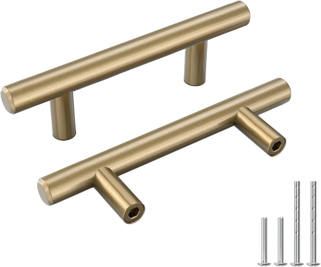 Goldenwarm 35 Pack Champagne Bronze Cabinet Pulls Gold Cabinet Handles 3 inch(76mm) Champagne Drawer Handles Brushed Bronze Drawer Pulls Kitchen Bathroom Bedroom Furniture Hardware (3in Hole Centers)