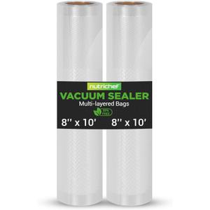 NutriChef Two 8"X10' 4 mil Commercial Grade Vacuum Sealer Food Storage Rolls | Create Your Own Size Bag! For NutriChef, and Other Brands