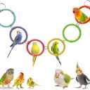 6-Ring Bird Swing Toy for Cage, Colorful Cotton Rope Perch for Parrots Soft Grip, DIY Adjustable Hanging Parakeet Toys, Interactive Multi-Bird Swing and Climb for Budgies, Lovebirds, Cockatiels
