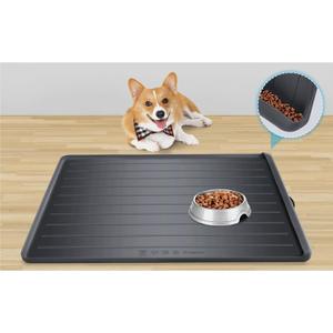 Dog Food Mat - 29''x20'' with Residue Collection Pocket, Waterproof Silicone Bowl Mat for Dogs & Cats & Most Pets, Black