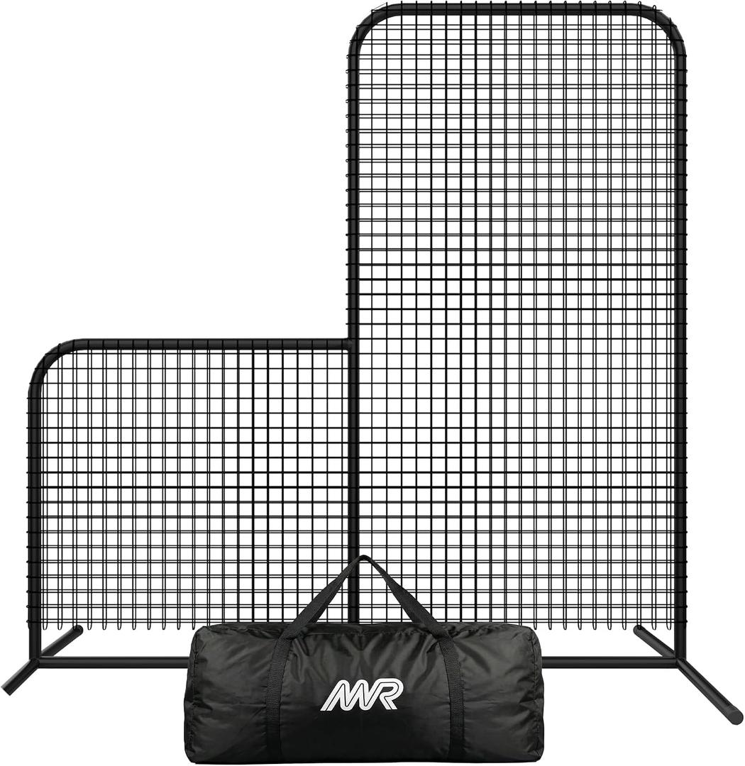 MR Professional Baseball Pitching Screen, Baseball Softball Portable Batting Screen, Protective Pitcher Safety Net, 7'x7' - L Shape