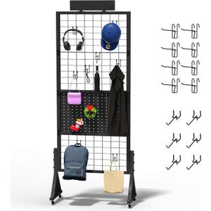 Alyoen Grid Wall Panels, Gridwall Panel Display Stand with Notice Board, Movable 5.1 x 1.4 Ft Floorstanding Wire Grid Rack, Sturdy Retail Display Racks for Vendor Events, Art Craft Shows