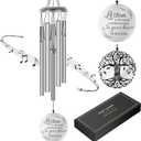 Sympathy Wind Chimes for Loss of Loved One, Memorial Windchimes for Lost Father Mother, Remembrance Bereavement Gift, in Memory of Dad Mom Metal Funeral Decor for Garden Outdoor (39“ Silver)