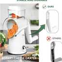 Rotary Cheese Grater with Handle - Vegetable Shredder with 5 Blades & Strong Suction Base, Round Slicer & Food Chopper for Kitchen (White)
