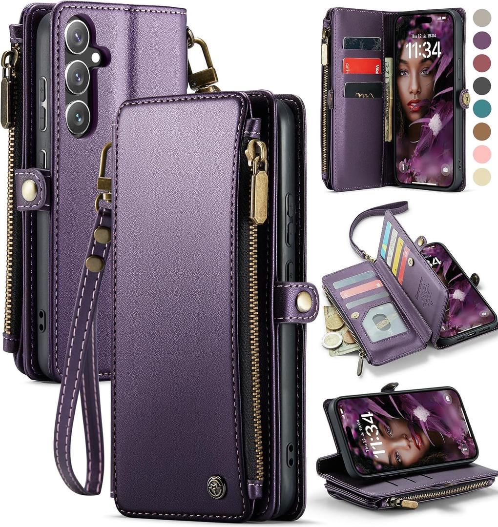 Defencase Compatible with Samsung Galaxy S24 Plus Case Wallet with RFID Blocking Card Holder for Women, PU Leather Magnetic Snap Flip Zipper Strap Phone Case Fit for Galaxy S24 Plus 5G 6.7", Purple
