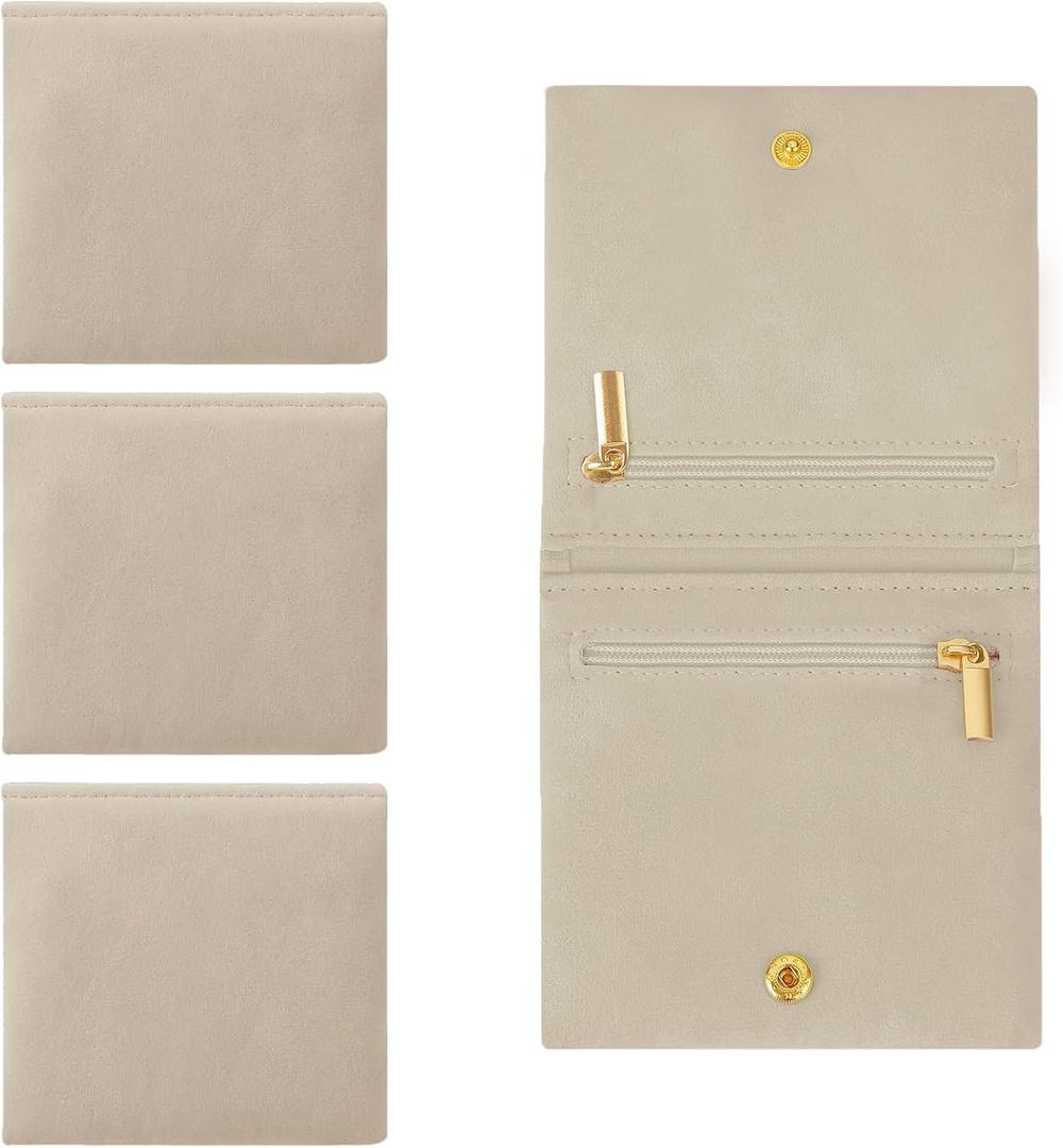 3pcs Small Jewelry Bags Zipper Jewelry Pouches Jewelry Organizer Cases Jewerly Rolls Small Bags for Jewelry Gift Bags Little Bags for Jewelry Travel Jewelry Pouch, 4"x4"(Beige)