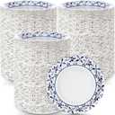 400 Pack 7 Inch Disposable Paper Plates for Everyday Use Soak Proof Heavy Duty Small Paper Plates for Dinner Picnic, Cut Proof Plate for Holiday Party Family Gatherings(Blue and White)