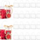 Mauproy 30 Pack Clear Plastic Gift Bags with Handles, Party Favor Bags with Ribbons and Tags, Reusable Goodie Tote Bags for Mother's Day Wedding Baby Shower (6.9 x 6.9 x 3.5")