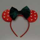 Trnerm Red & Velvet Green Fuzzy Mouse Ears Headband for Women, Cute Beads Headband with Bows, Christmas Hair Accessoires
