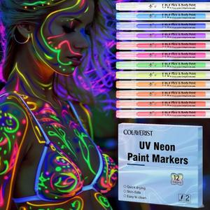 12PCS Glow in the Dark Face Paint Pens, UV Neon Face and Body Paint Markers - Skin Safe, Body Art Pens for Kids Adults, Festival Party Supplies