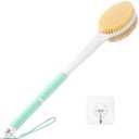 Back Scrubber Body Shower Brush: Anti Slip Long Handle Bath Brush with Stiff and Soft Bristles - Showering Exfoliator Wet or Dry Brushing for Women, Men, Elderly (Mint Green)