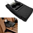 Car Center Console Cover, Upgrade 5-in-1 Genuine Leather Thickened Armrest Box, Armrest Storage Box with Cup, Universal Car Accessories Interior Organizers, for Most Cars (Black)