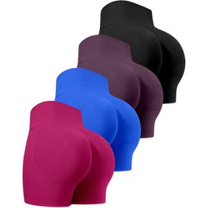 CHRLEISURE Workout Gym Biker Shorts, High Waisted Butt Lifting Scrunch Butt Sports Seamless Shorts Sets 4 Piece (M)