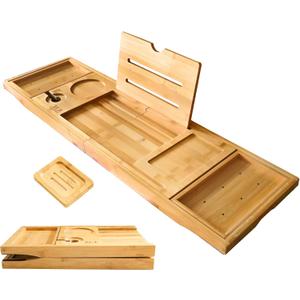 XcE Foldable Bathtub Tray Expandable to 105cm for Luxury Bath, Bath Tray for Bathtub (Bamboo) XcE Foldable Bathtub Tray Expandable to 105cm for Luxury Bath, Bath Tray for Bathtub (Bamboo)