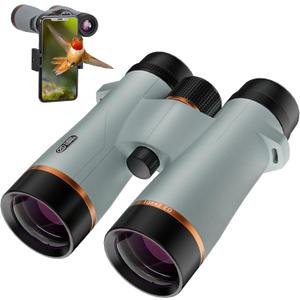10x42 ED Binoculars for Adults High Powered with Phone Adapter, Waterproof Binoculars with ED Lenses, Super Bright Clear for Bird Watching, Hiking, Cruise Ship, Wildlife Viewing and Outdoor Activities (Normal, Silver)