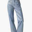 Women's High Waist Jeans Metallic Baggy Boyfriend Casual Pant Y2K Straight Leg Denim Pants L