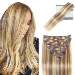 LORIEN Clip in Hair Extensions Real Human Hair, Remy Human Hair Extensions Clip ins for Women, 100% Natural Human Hair, Double Weftm, 14inch 80g 8Pcs, #16/22 Light Blonde to Golden Blonde