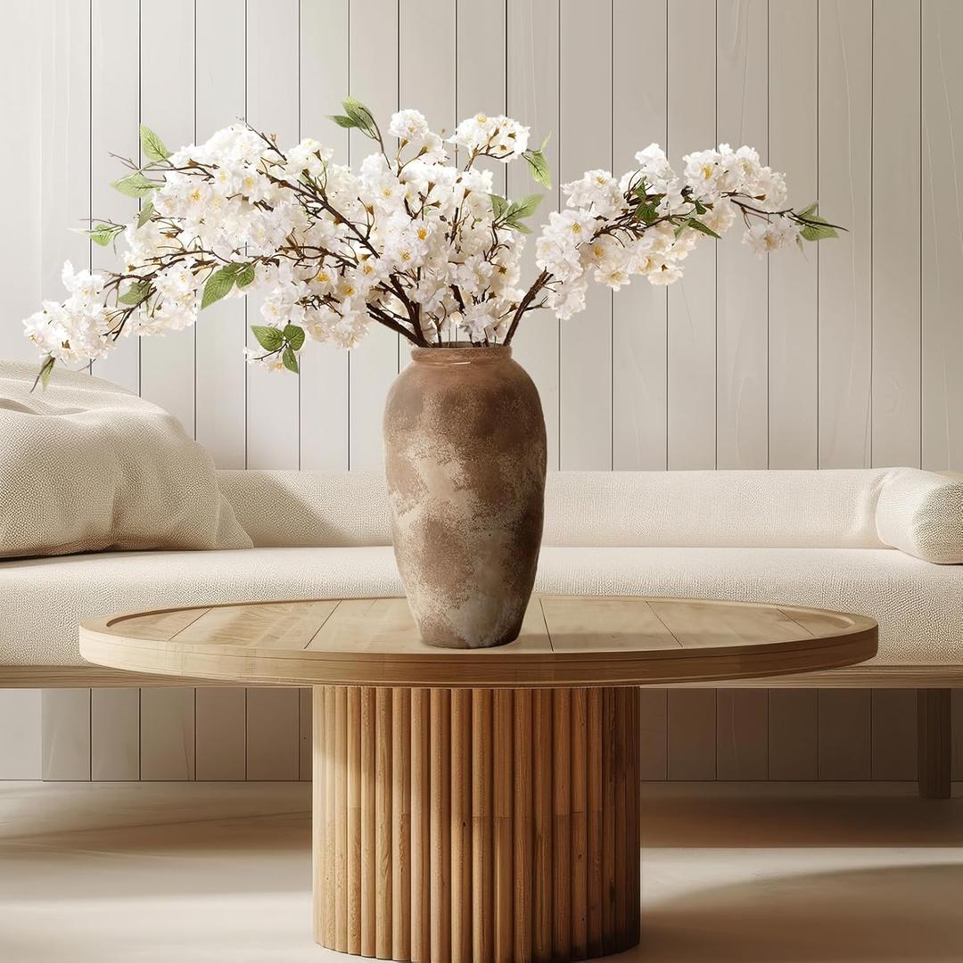 Thiccywoov 4 Pcs Artificial Cherry Blossom Branches Spring Indoor Decoration 38 Inch Long Stems Fake Artificial Cherry Faux Flowers for Home Tall Vase Arrangement Wedding Office Table(White)