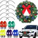 Frienda Christmas Car Wreath Magnetic Decorations Set Artificial Car Wreath LED Light Reflective Bulb Light Shaped Car Magnets Magnet Wires Xmas Winter Party Car Garage Mailbox Decor Red Berry)