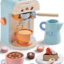 Tiny Land Kids Coffee Maker Wooden Kitchen Toys - 17Pcs Toy Coffee Maker Playset - Wooden Play Toys, Play Kitchen Accessories for Girls & Boys