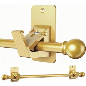 EKOTTOK Heavy Duty Curtain Rods No Drilling for Windows 30 to 90 Inches,5/8 Inch Diameter No Drill Small Curtain Rod Set with Adhesive Brackets, Gold