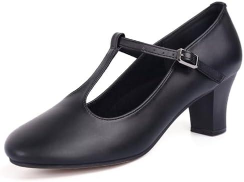 ARCLIBER Character Shoes for Women PU Leather T Strap 2.3" Dance Heels for Ballroom Salsa Tango, Size: 6.5