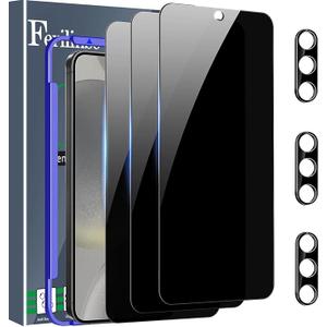 Ferilinso 2 Pack Privacy Screen Protector for Samsung Galaxy S24 Plus with 3 Pack Tempered Glass Camera Lens Protector Phone Case Friendly Accessories Protector de Pantalla for Samsung S24 Plus