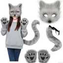 Fox Mask Wolf Fox Tail Cat Cosplay Set: Furry Mask + Paw Gloves + Tail, Ideal for Halloween & Themed Parties