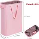 efluky Slim Laundry Basket, Narrow Laundry Hamper with Handles, Collapsible Dirty Clothes Hamper, Tall Laundry Bin for Laundry Room, Dorm and Bedroom, 12.7 Gallons(48L) Pink