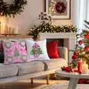 Chinoiserie Porcelain Christmas Tree Lumbar Pillow Covers 18x18 Set of 2 Chinoiserie Pillow CoverPink Bow Chinoiserie Christmas Wreath Pillow Covers for Home Sofa Livingroom (Color-05)