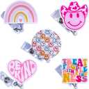 5 PC Cute Nurse Badge Reel Retractable Name Tag ID Clip Holder Retro Pink Cowboy Smiley Face Be Kind Heart Rainbow for Nurses Nursing Student RN Pediatric Teacher Funny Office Work Accessories