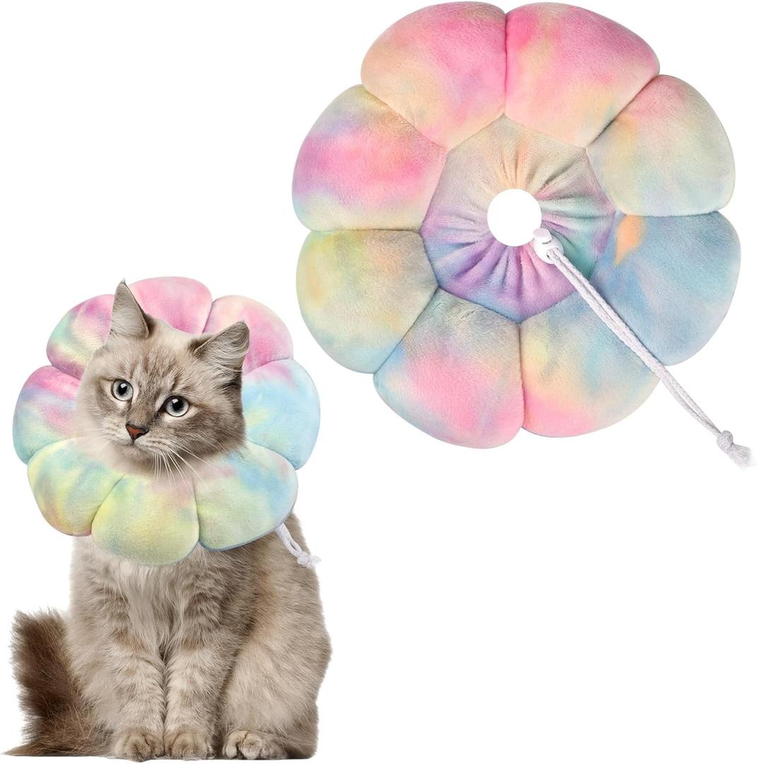 Flower Cat Cone, Uadonile Adjustable Cat Cone Collar, Soft Dog Elizabethan Collar Recovery E Collar After Surgery, Recovery E-Collar for Kittens/Puppies and Cats Recovery(Tie-dye Pink Blue, M)
